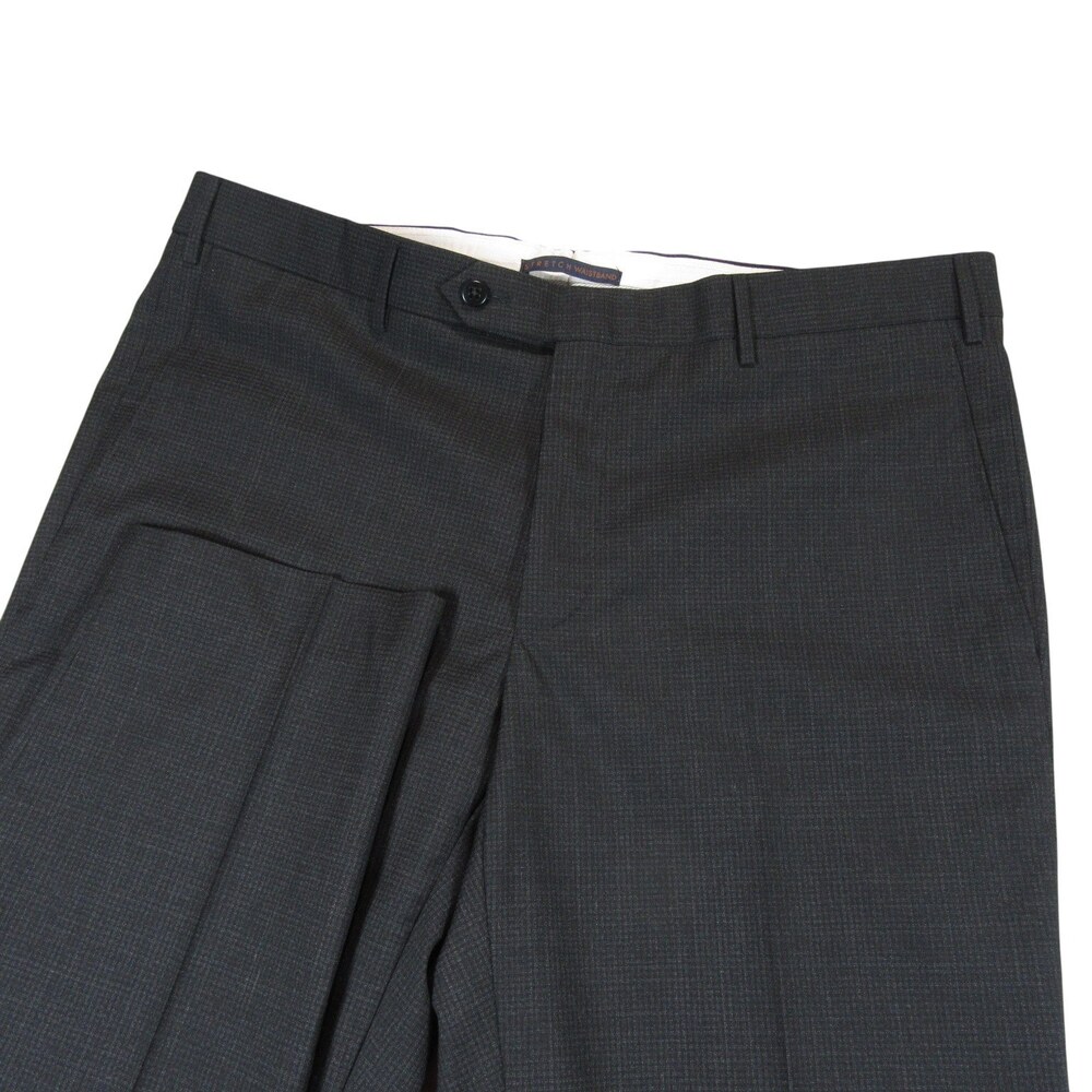 Zanella Mens Dress Pants Curtis 36 x 30 Solid Black 100% Wool Flat Front Stretch
